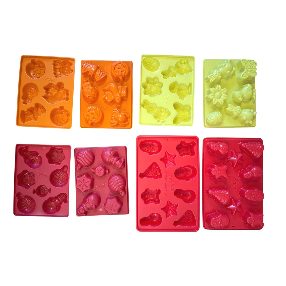 8pc Vintage Jell-O Jigglers Molds Halloween Christmas Easter Holiday Set Plastic